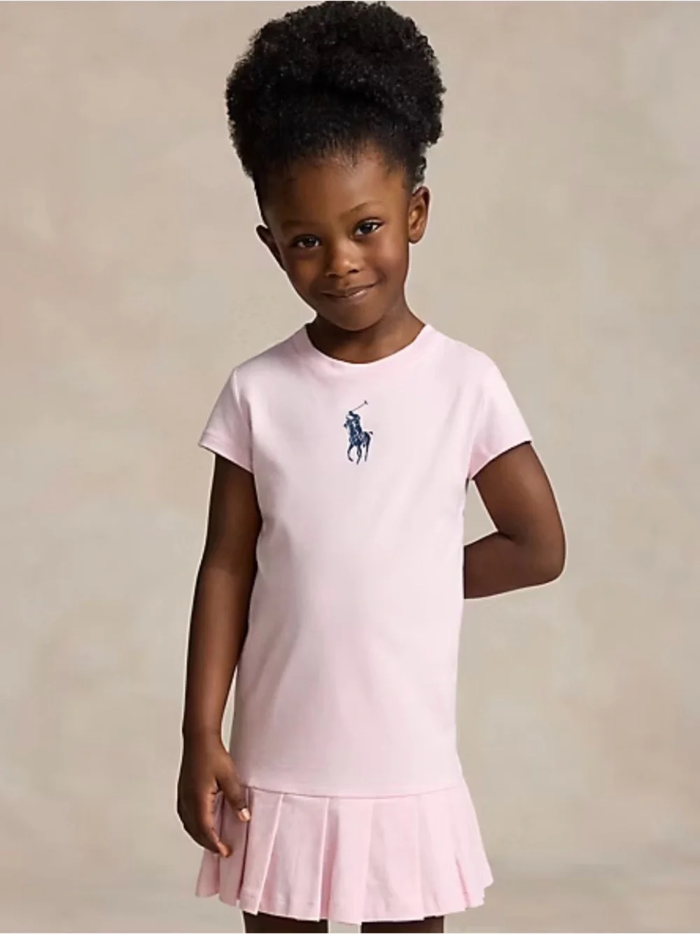 Girls Ralph Lauren Light Pink Big Pony Pleated Cotton Jersey Tee Dress size 6